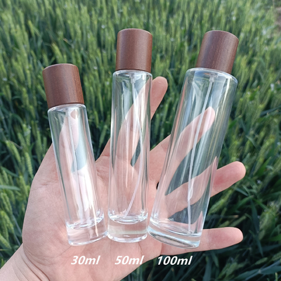 50ml 100ml Perfume Spray Atomizer Bottle Bayonet Long Cylinder Wood Cap Glass