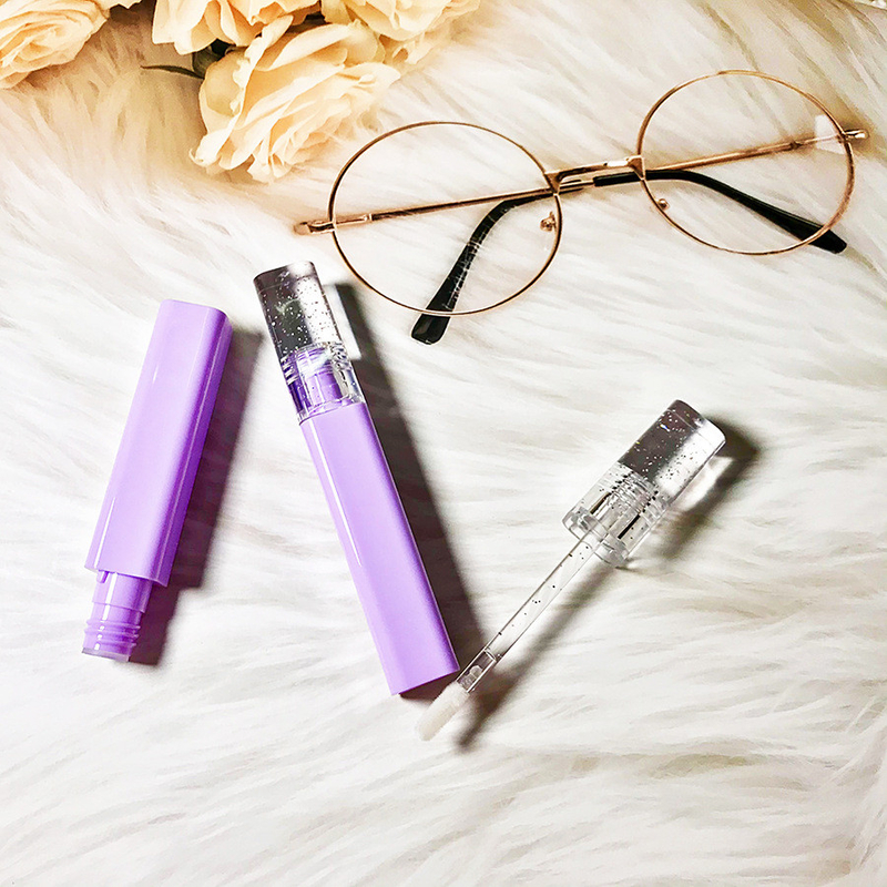 Wholesale Square Purple OEM Empty Lip Gloss Tube With Brush Paint Spraying